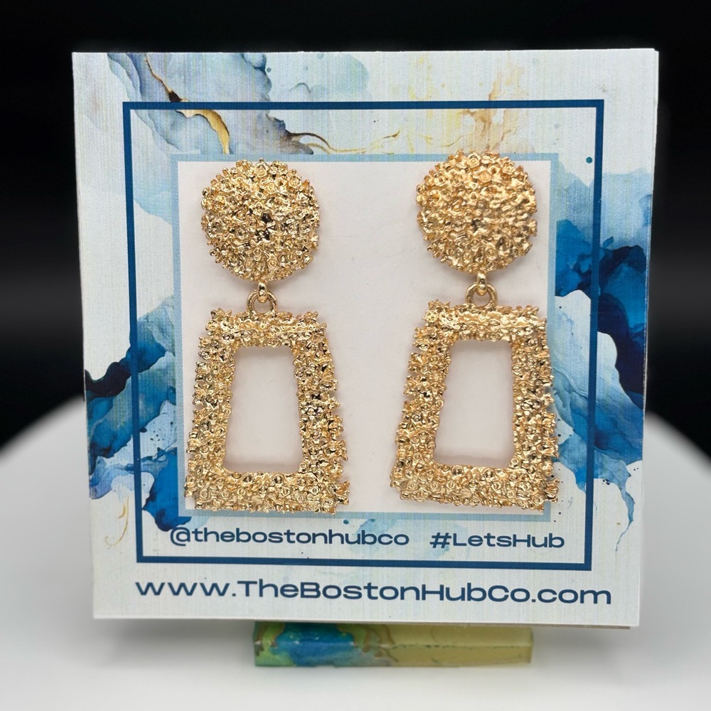 Bold Large Textured Metal Drop Earrings Available in Gold and Silver